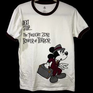 Disney Mickey Mouse Shirt Ivory Ringer Twilight Zone Tower of Terror Men’s Small